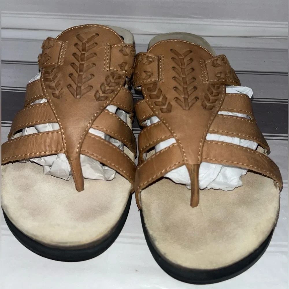 Abeo Mandalay Womens Size 6 leather sandals Tan Slip On Shoes 0282 - Picture 2 of 6